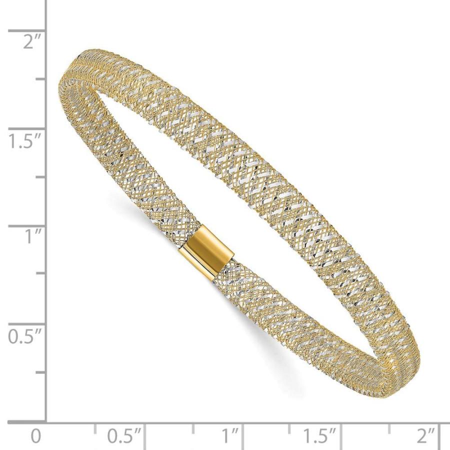 【並行輸入品】14K イエローとホワイトゴールド ツートンカラー ストレッチバングル カフブレスレット 7インチ (幅=6mm), 7 inchの画像