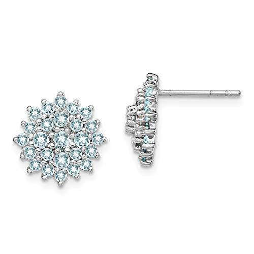 【並行輸入品】ソリッド925スターリングシルバー アクアマリンブルーマーチジェムストーン ラウンドポストスタッドピアス 10mm, ジェムストーの画像