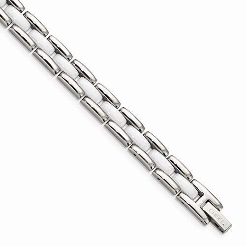 【並行輸入品】ソリッドステンレススチール ホワイトセラミック 8インチ ブレスレット 8インチ (幅=8mm), 8 inches, 金属, 宝の画像
