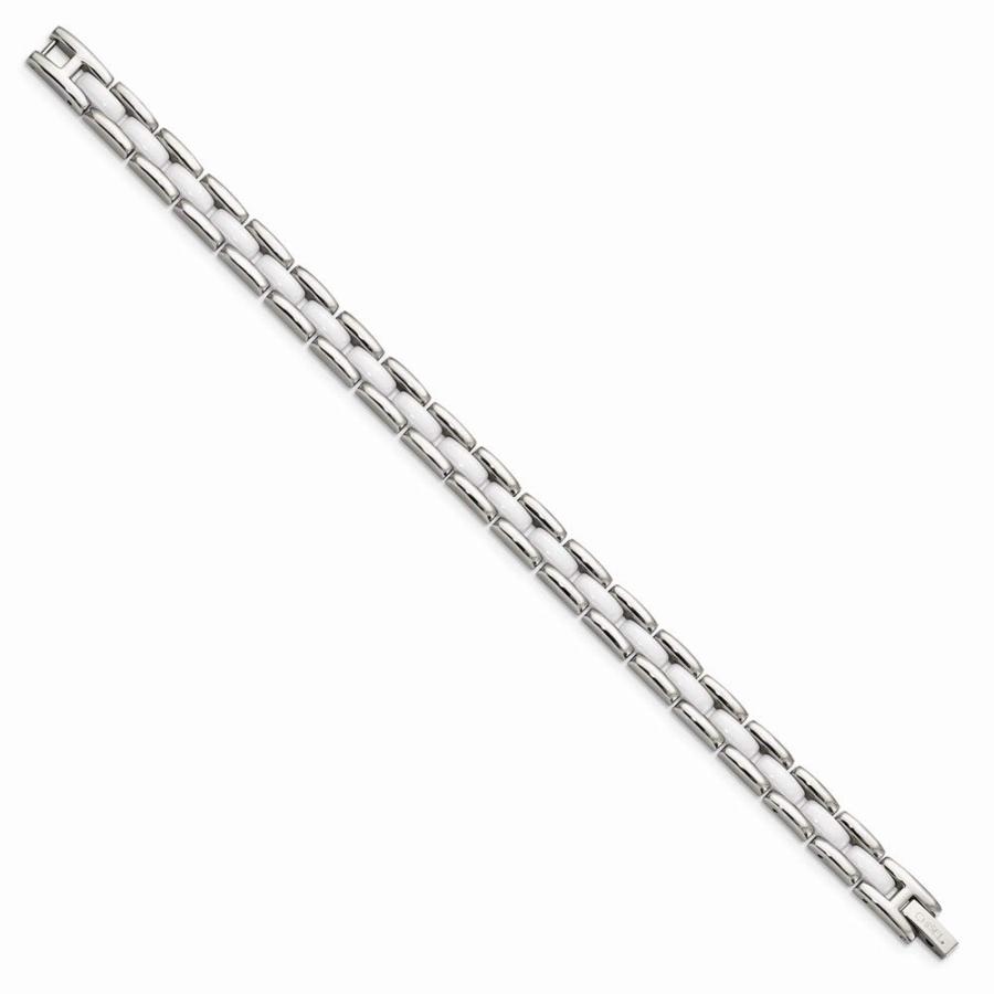 【並行輸入品】ソリッドステンレススチール ホワイトセラミック 8インチ ブレスレット 8インチ (幅=8mm), 8 inches, 金属, 宝の画像