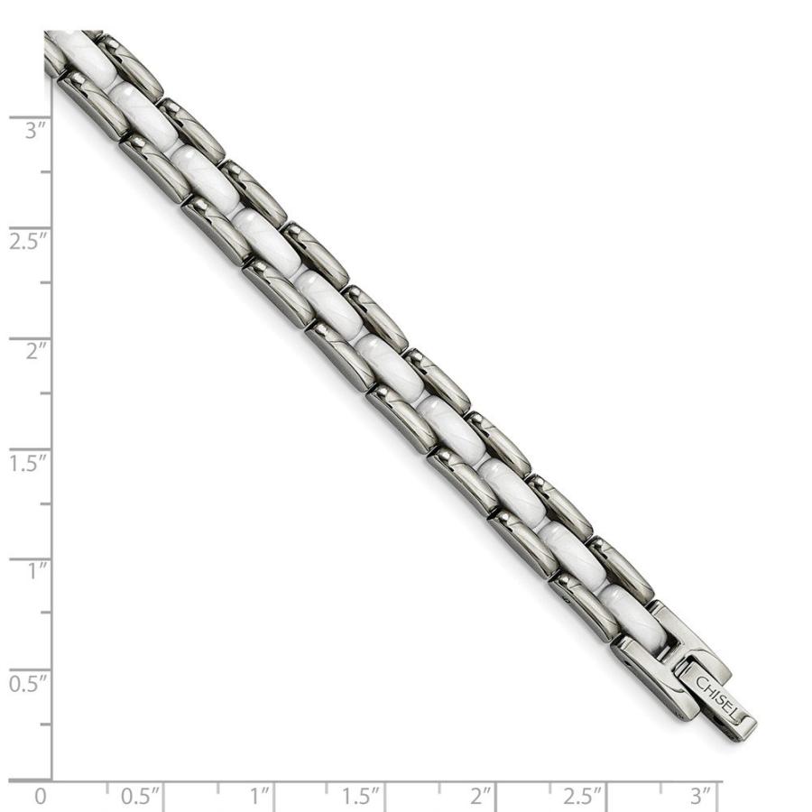 【並行輸入品】ソリッドステンレススチール ホワイトセラミック 8インチ ブレスレット 8インチ (幅=8mm), 8 inches, 金属, 宝の画像