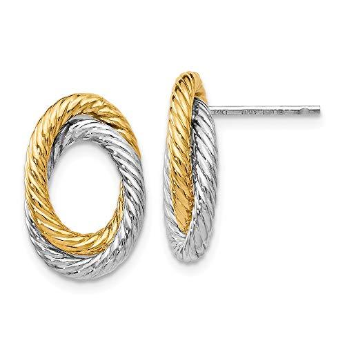 【並行輸入品】14K イエローとホワイトゴールド ツートンカラー ユニーク スタッドピアス   15mm x 10mm, 金属 14k Yellの画像