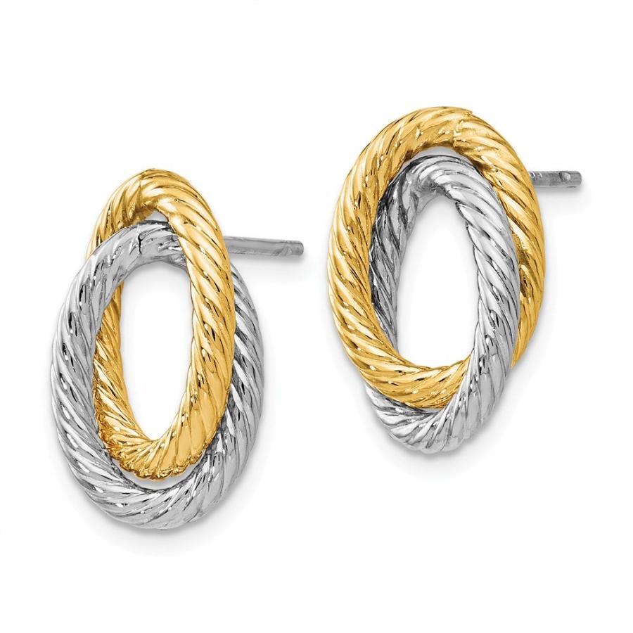 【並行輸入品】14K イエローとホワイトゴールド ツートンカラー ユニーク スタッドピアス   15mm x 10mm, 金属 14k Yellの画像