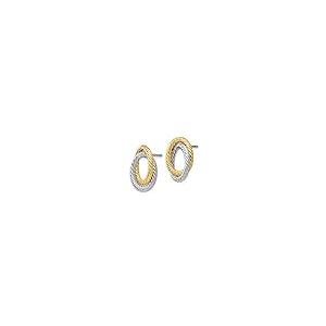 【並行輸入品】14K イエローとホワイトゴールド ツートンカラー ユニーク スタッドピアス   15mm x 10mm, 金属 14k Yellの画像