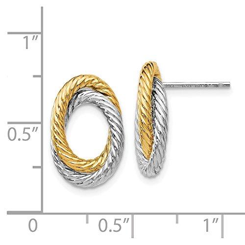 【並行輸入品】14K イエローとホワイトゴールド ツートンカラー ユニーク スタッドピアス   15mm x 10mm, 金属 14k Yellの画像