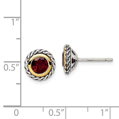 【並行輸入品】ソリッド925スターリングシルバー 14Kイエローゴールドアクセントガーネットポストスタッドピアス, 金属, ガーネット Soliの画像