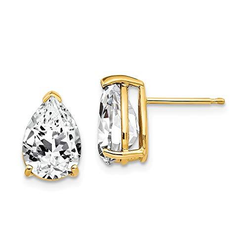 【並行輸入品】Solid 14k Yellow Gold 10x7mm Pear Cubic Zirconia CZ Studs Earrinの画像