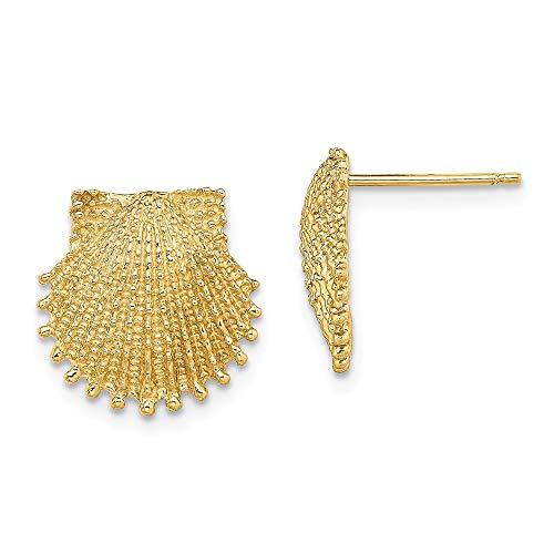 【並行輸入品】Solid 14k Yellow Gold Beaded Scallop Shell Post Studs Earrings 1の画像