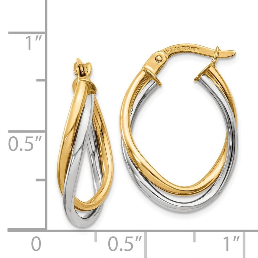 【並行輸入品】ソリッド14Kイエローとホワイトゴールド ツートーンオーバルチューブフープピアス   20mm x 4mm, 金属, 該当なし Sの画像