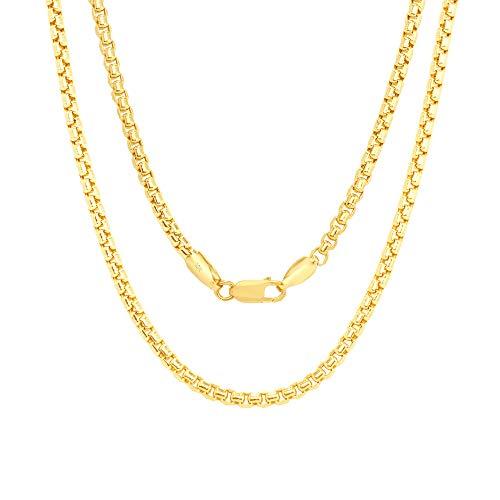 【並行輸入品】Nuragold 10K イエローゴールド 2mm ラウンドボックスチェーン ベネチアンリンクペンダントネックレス メンズ レディの画像