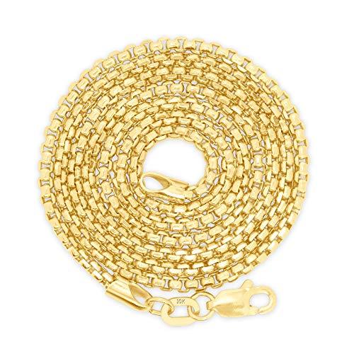 【並行輸入品】Nuragold 10K イエローゴールド 2mm ラウンドボックスチェーン ベネチアンリンクペンダントネックレス メンズ レディの画像