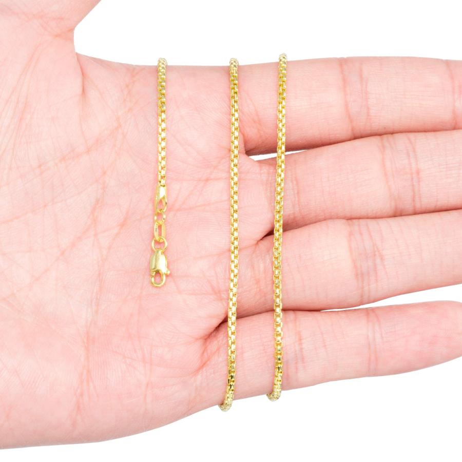 【並行輸入品】Nuragold 10K イエローゴールド 2mm ラウンドボックスチェーン ベネチアンリンクペンダントネックレス メンズ レディの画像