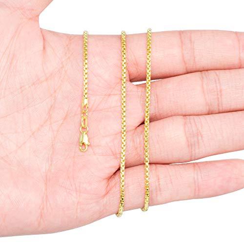 【並行輸入品】Nuragold 10K イエローゴールド 2mm ラウンドボックスチェーン ベネチアンリンクペンダントネックレス メンズ レディの画像