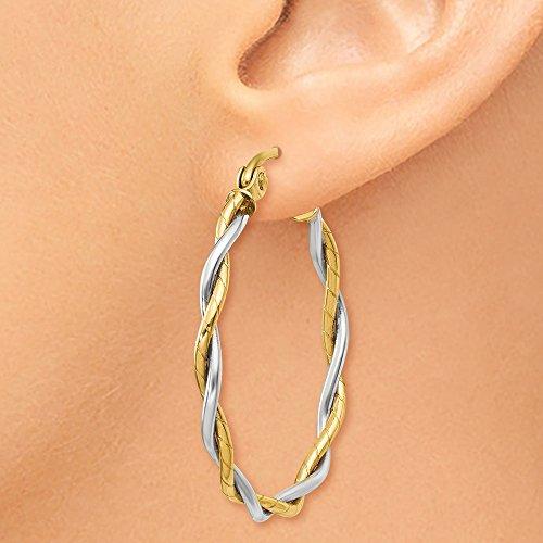 【並行輸入品】14K イエローとホワイトゴールド ツートーン 1.8mm ツイストフープイヤリング   19mm x 1mm, 金属 14k Yの画像