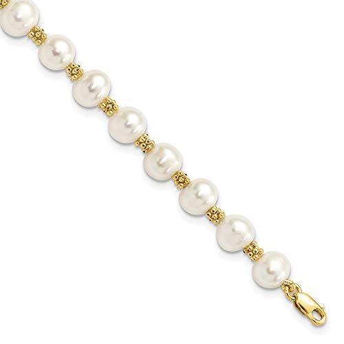 【並行輸入品】Solid 14k Yellow Gold 6 7mm White Round Freshwater Cultured Pearの画像