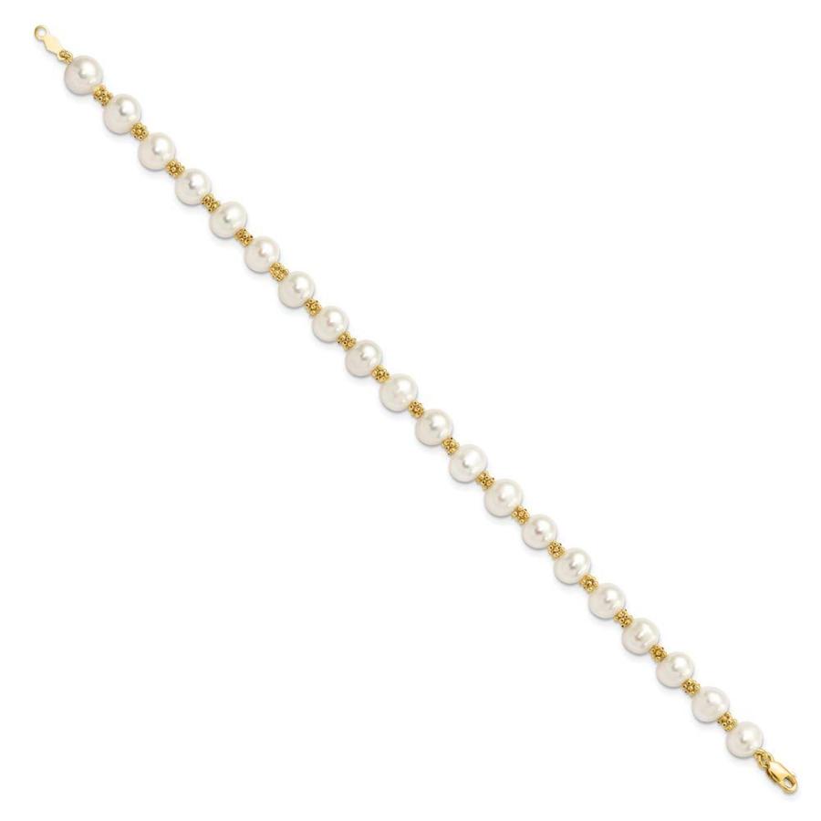 【並行輸入品】Solid 14k Yellow Gold 6 7mm White Round Freshwater Cultured Pearの画像