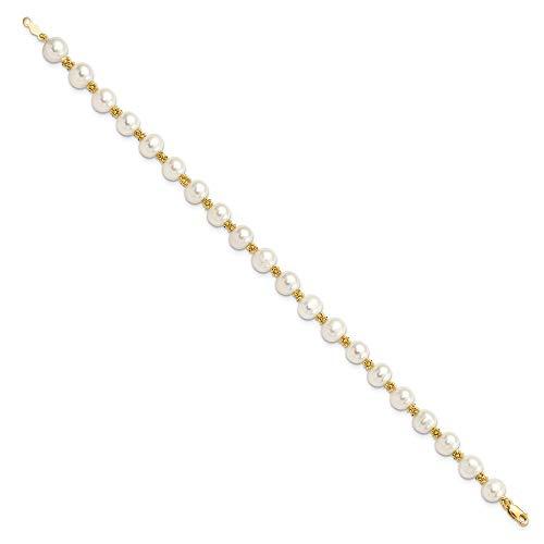 【並行輸入品】Solid 14k Yellow Gold 6 7mm White Round Freshwater Cultured Pearの画像