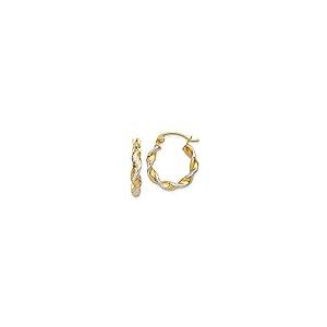 【並行輸入品】14K ホワイトとイエローゴールド ツートーン 2.75mm ツイストフープイヤリング   10mm x 2mm, 金属 14kの画像