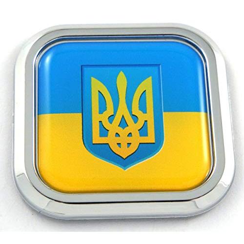【並行輸入品】Ukraine Flag Square Chrome Rim Emblem Car 3D Decal Badge Hood Buの画像