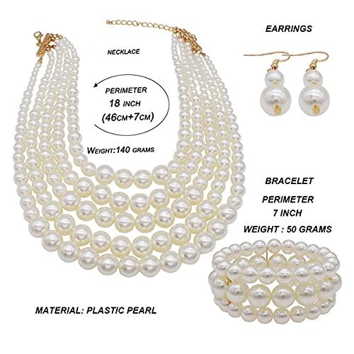【並行輸入品】MeliMe マルチストランド イミテーションパールネックレス レディース 5層パールネックレスブレスレットとイヤリングセット コ_4