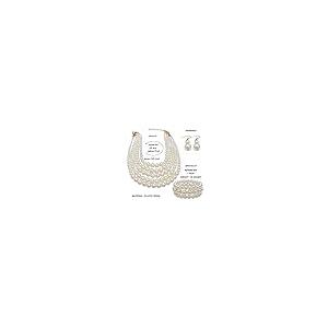 【並行輸入品】MeliMe マルチストランド イミテーションパールネックレス レディース 5層パールネックレスブレスレットとイヤリングセット コ_5