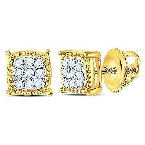 【並行輸入品】Diamond2Deal 10kt イエローゴールド メンズ ラウンドダイヤモンド スクエア ミルグレイン クラスター イヤリングの画像