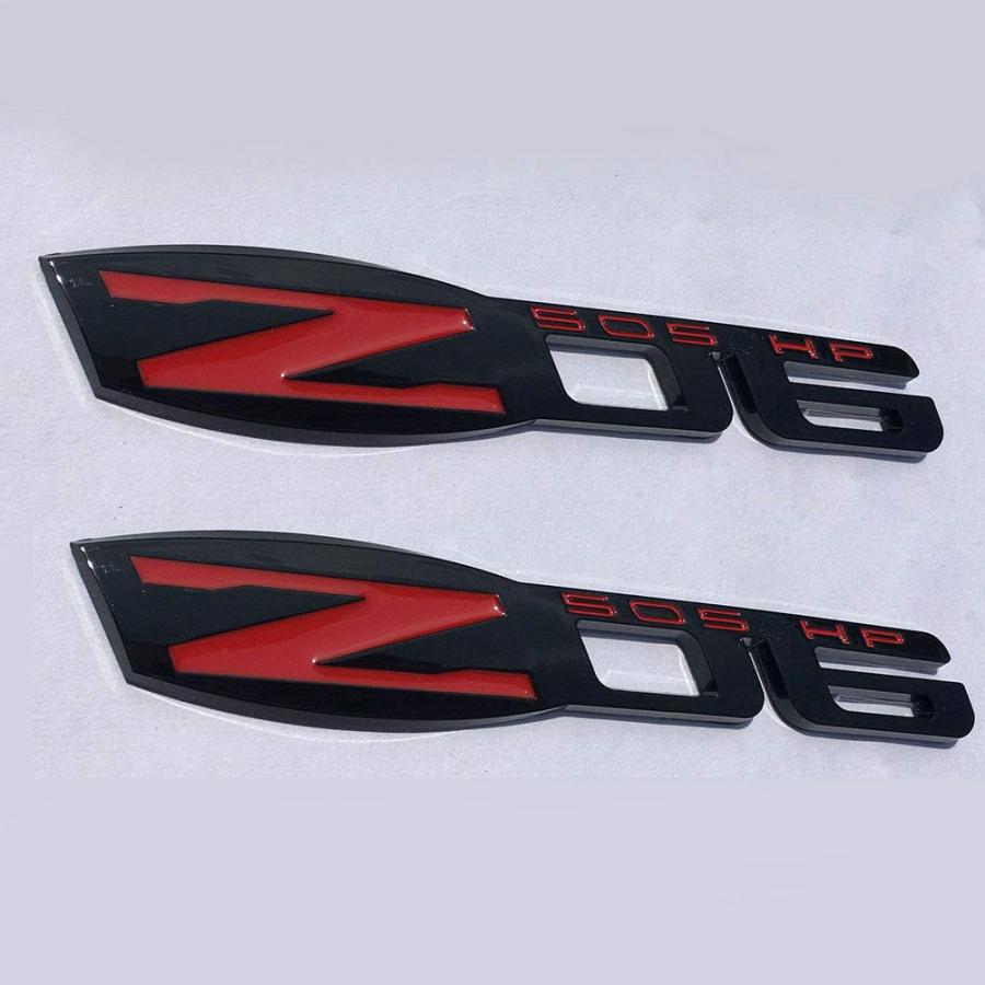 【並行輸入品】2x Z06 505 HP エンブレムバッジ 3D ネームプレート フェンダー 交換用 カマロ シボレー コルベット C6用 PCの画像