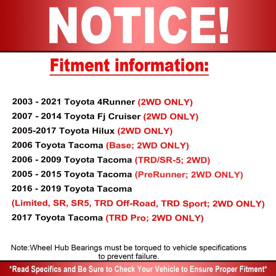 【並行輸入品】MotorbyMotor 950 004 フロントホイールベアリングとハブアセンブリ 2WD ラグ6個付き トヨタ タコマ 4Ru |  | 09