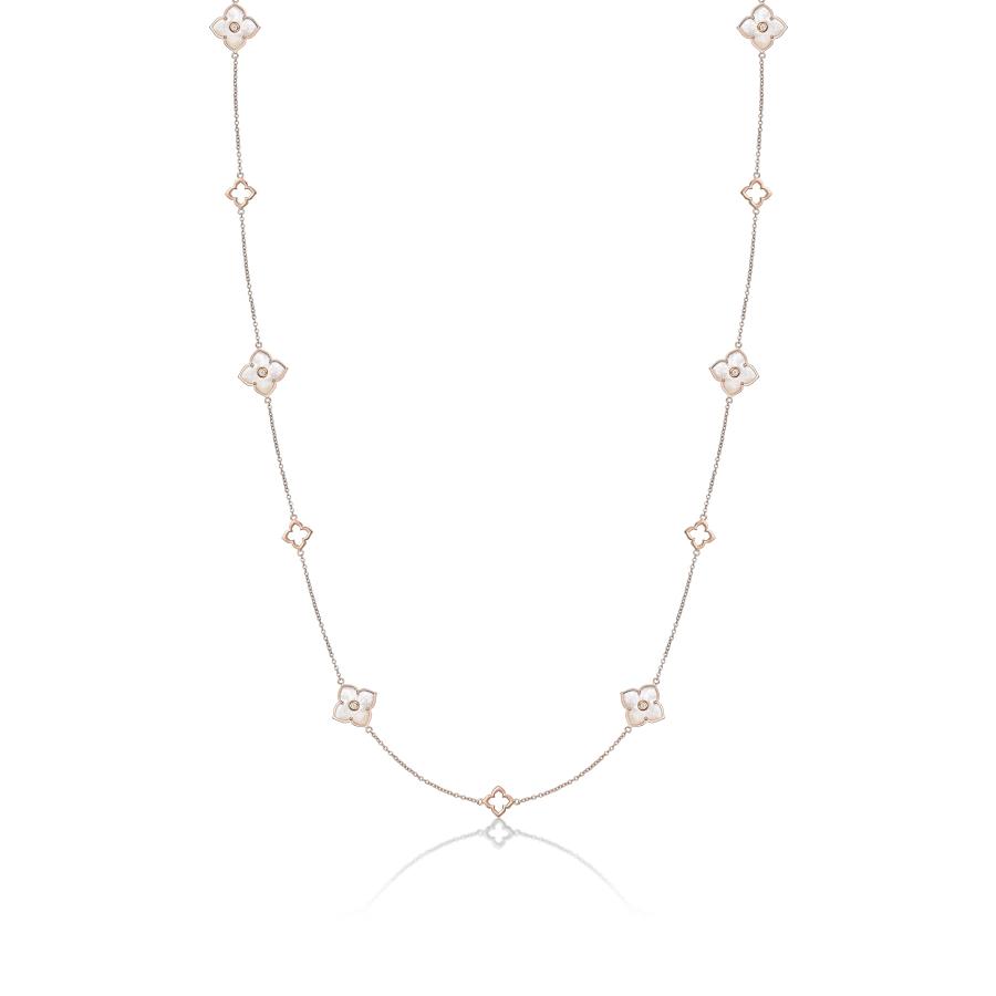 【並行輸入品】Lavari Jewelers マザーオブパールとキュービックジルコニア フラワーネックレス レディース 長さ32インチ 925ス