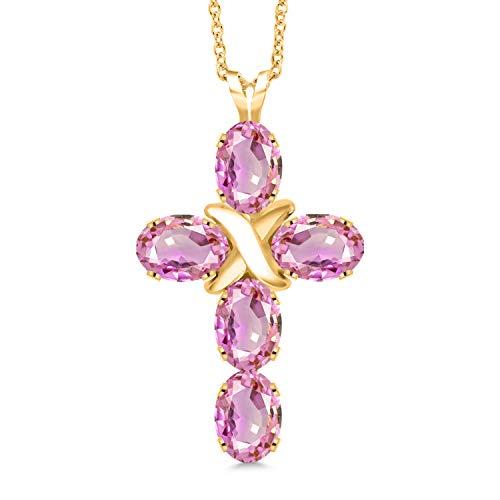 【並行輸入品】[Gem Stone King] 3カラット 天然 ピンクサファイア クロス ネックレス レディース シルバー925 18金 イエの画像