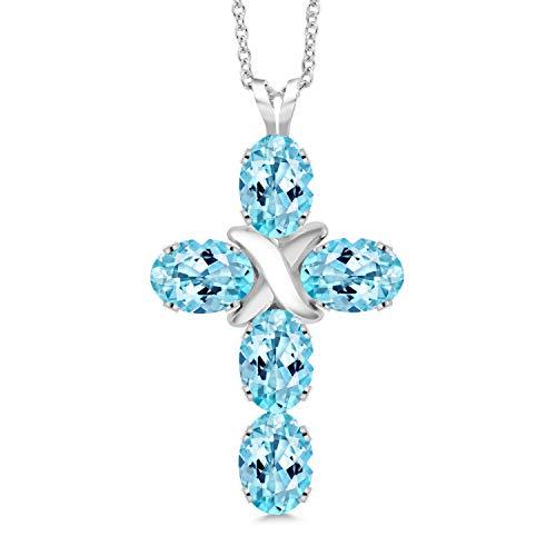 【並行輸入品】[Gem Stone King] 2.62カラット 天然 アパタイト クロス ネックレス レディース シルバー925 誕生日プレゼの画像