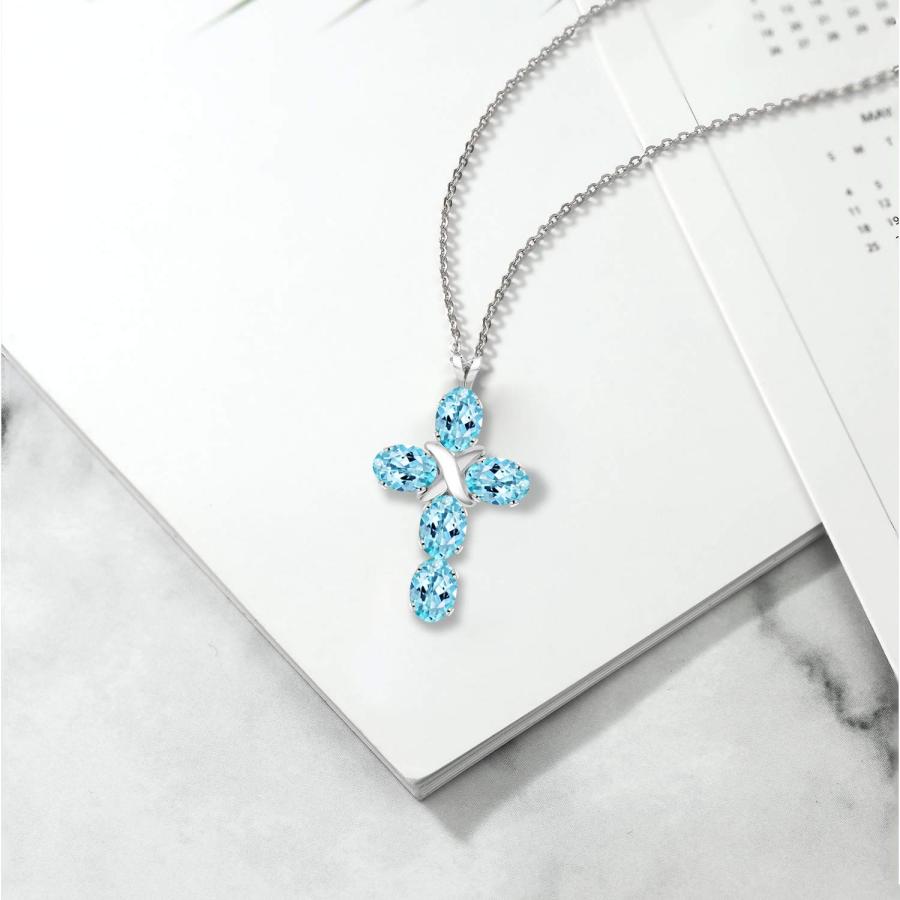 【並行輸入品】[Gem Stone King] 2.62カラット 天然 アパタイト クロス ネックレス レディース シルバー925 誕生日プレゼの画像