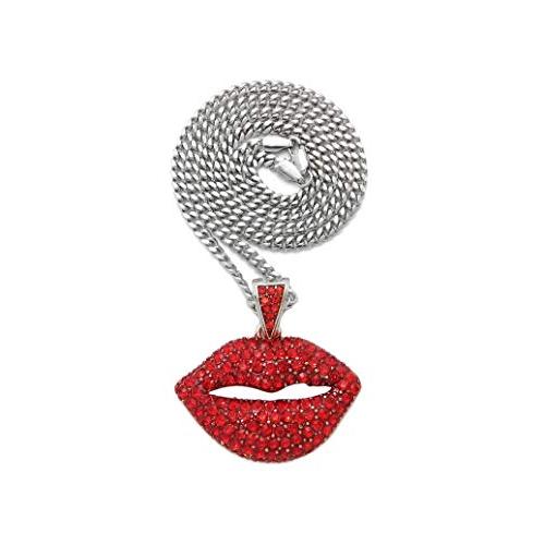 【並行輸入品】Fashion 21 Women's Stone Filled Red Lip Pendant 3 mm 18，20，24 in_1