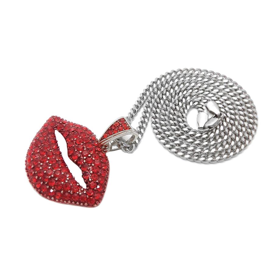 【並行輸入品】Fashion 21 Women's Stone Filled Red Lip Pendant 3 mm 18，20，24 in_3