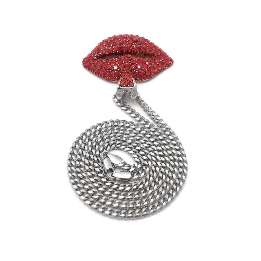 【並行輸入品】Fashion 21 Women's Stone Filled Red Lip Pendant 3 mm 18，20，24 in_9