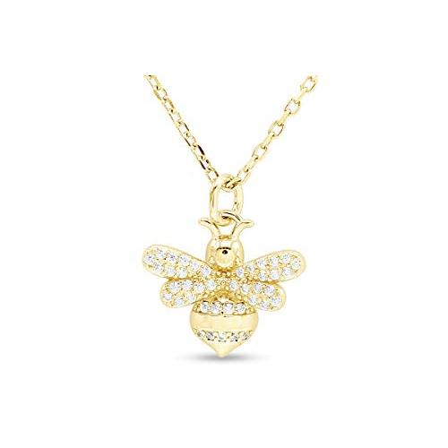 【並行輸入品】AFFY 14Kゴールドメッキ スターリングシルバー 蜂 バンブルビー ペンダントネックレス ラウンド ホワイト キュービックジル_1