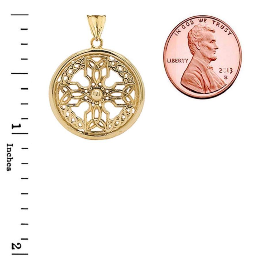 【並行輸入品】認定14Kゴールド ケルトノット クロスシールドペンダント (大), イエローゴールド Certified 14k Yellowの画像