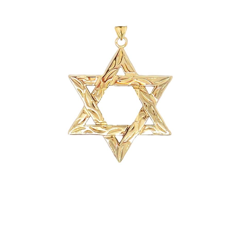 【並行輸入品】Certified 14k Yellow Gold Small Detailed Star of David Pendant Nの画像