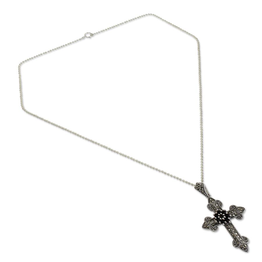 【並行輸入品】NOVICA マルチジェムオニキス 925スターリングシルバー ペンダントネックレス 18インチ 大聖堂 十字架， オニキス NO_3
