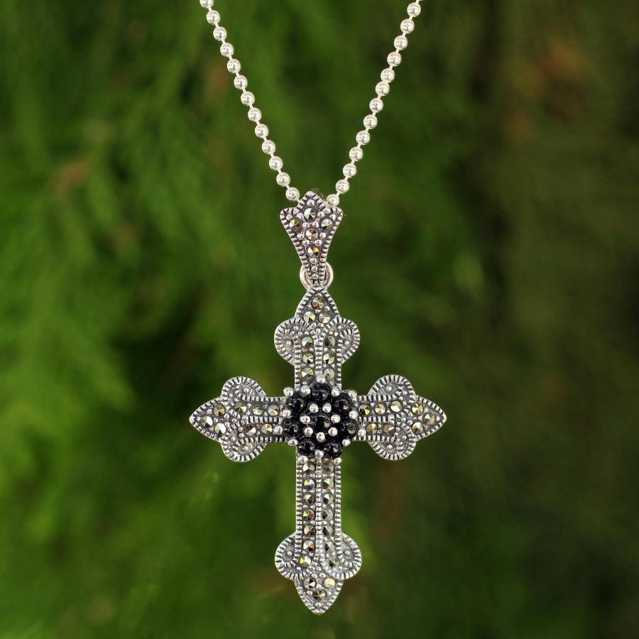 【並行輸入品】NOVICA マルチジェムオニキス 925スターリングシルバー ペンダントネックレス 18インチ 大聖堂 十字架， オニキス NO_6
