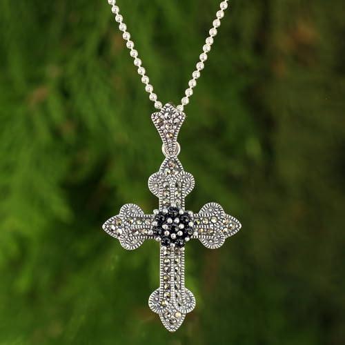 【並行輸入品】NOVICA マルチジェムオニキス 925スターリングシルバー ペンダントネックレス 18インチ 大聖堂 十字架， オニキス NO_7