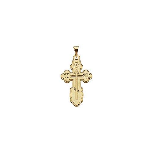 【並行輸入品】14K イエローゴールド 12x8mm 光沢 ダイストラック 正統派 宗教 信仰 十字架 ペンダント ネックレス ジュエリー ギフ_1