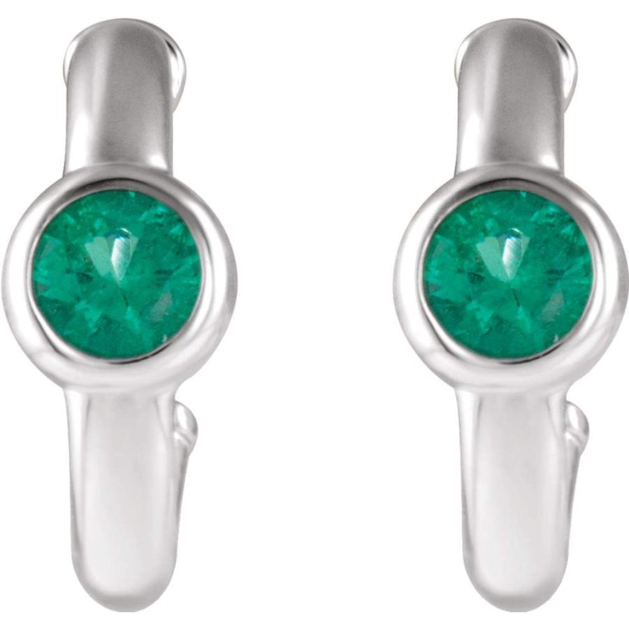 【並行輸入品】Sterling Silver Emerald J Hoop Earringsの画像