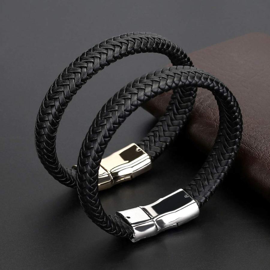 【並行輸入品】MileHouse Vintage Men Weave Faux Leather Bracelet Bangle Wristba_3