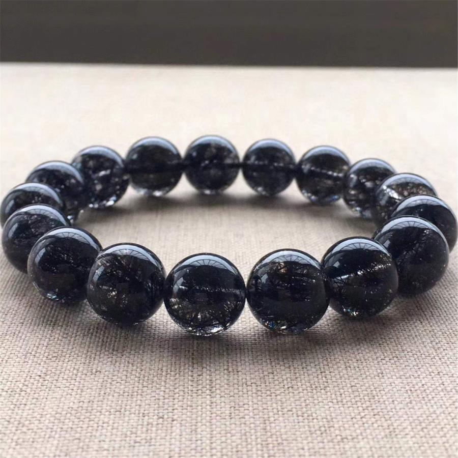 【並行輸入品】Muko Gemstone 12.5mm Natural Black Rutilated Quartz Crystal Streの画像