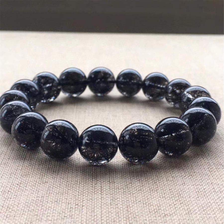 【並行輸入品】Muko Gemstone 12.5mm Natural Black Rutilated Quartz Crystal Streの画像