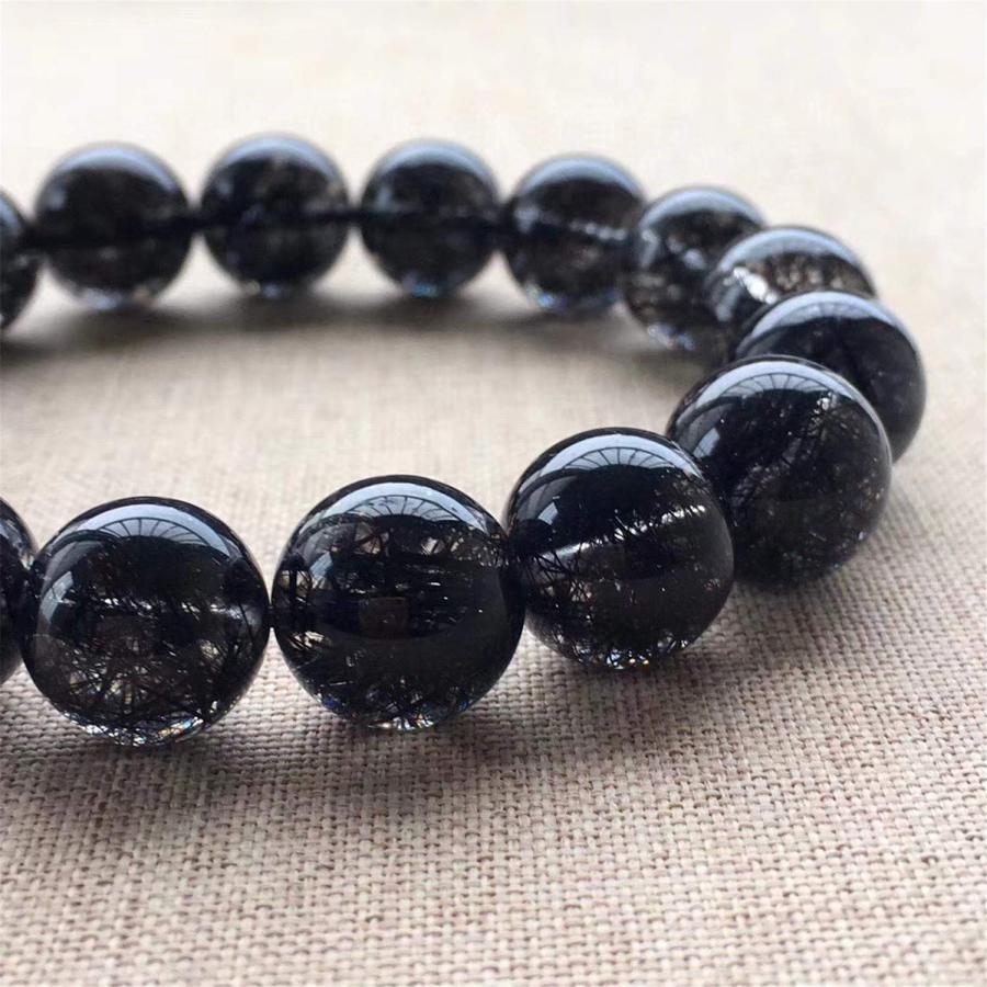 【並行輸入品】Muko Gemstone 12.5mm Natural Black Rutilated Quartz Crystal Streの画像