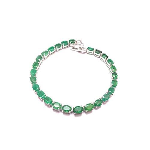【並行輸入品】Juhi Jewels Sterling Silver Emerald Tennis Bracelet Natural Emerの画像