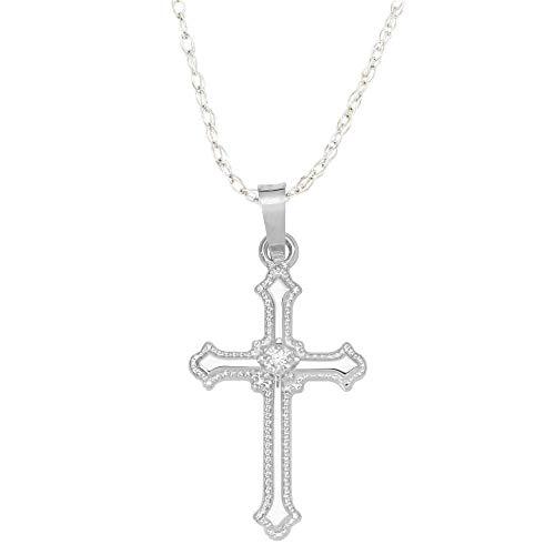 【並行輸入品】14K White Gold Budded Edges Polished Diamond Cross Religious Penの画像