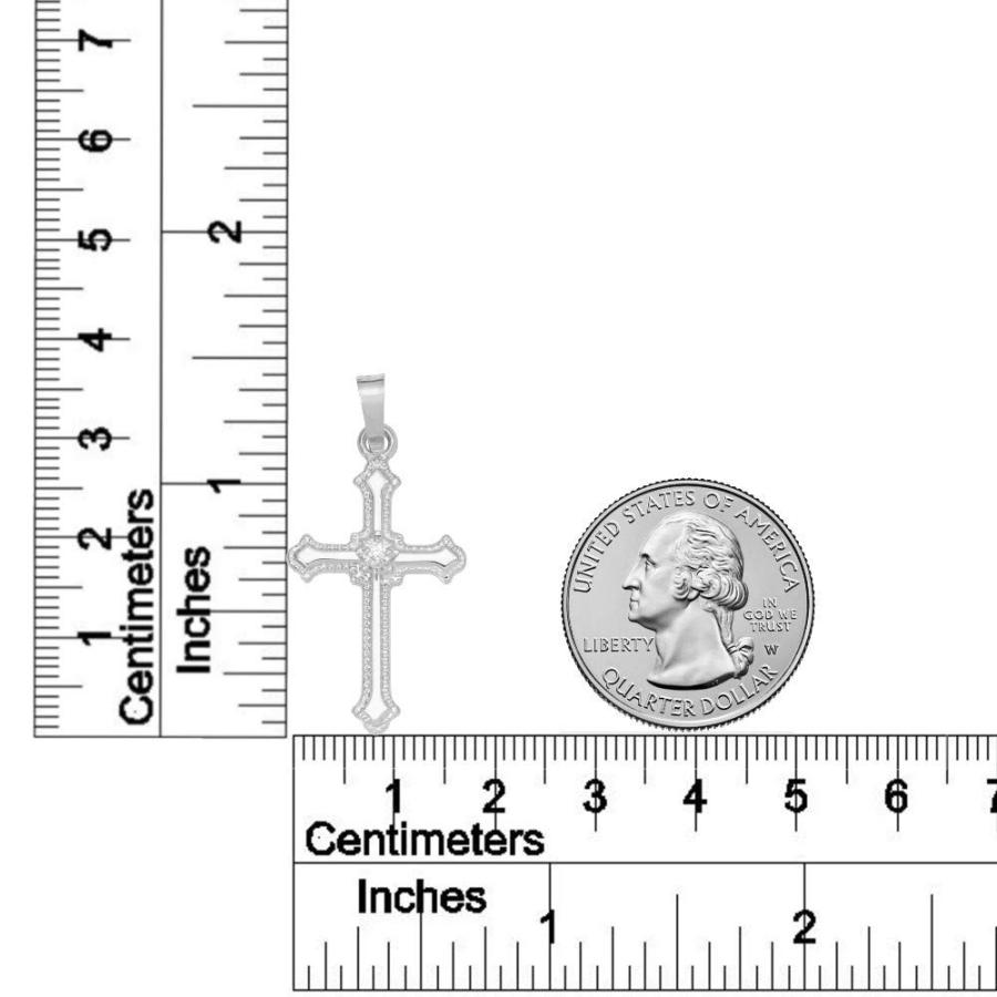 【並行輸入品】14K White Gold Budded Edges Polished Diamond Cross Religious Penの画像